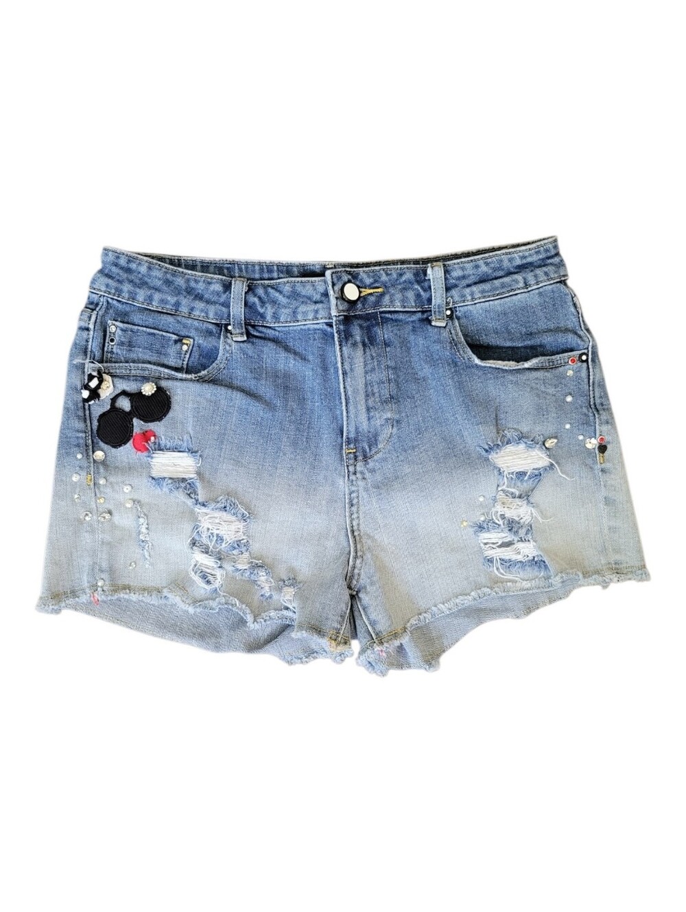 Fracomina Belen High Waist Denim Jean Shorts Embellished Cut Off Distressed 28